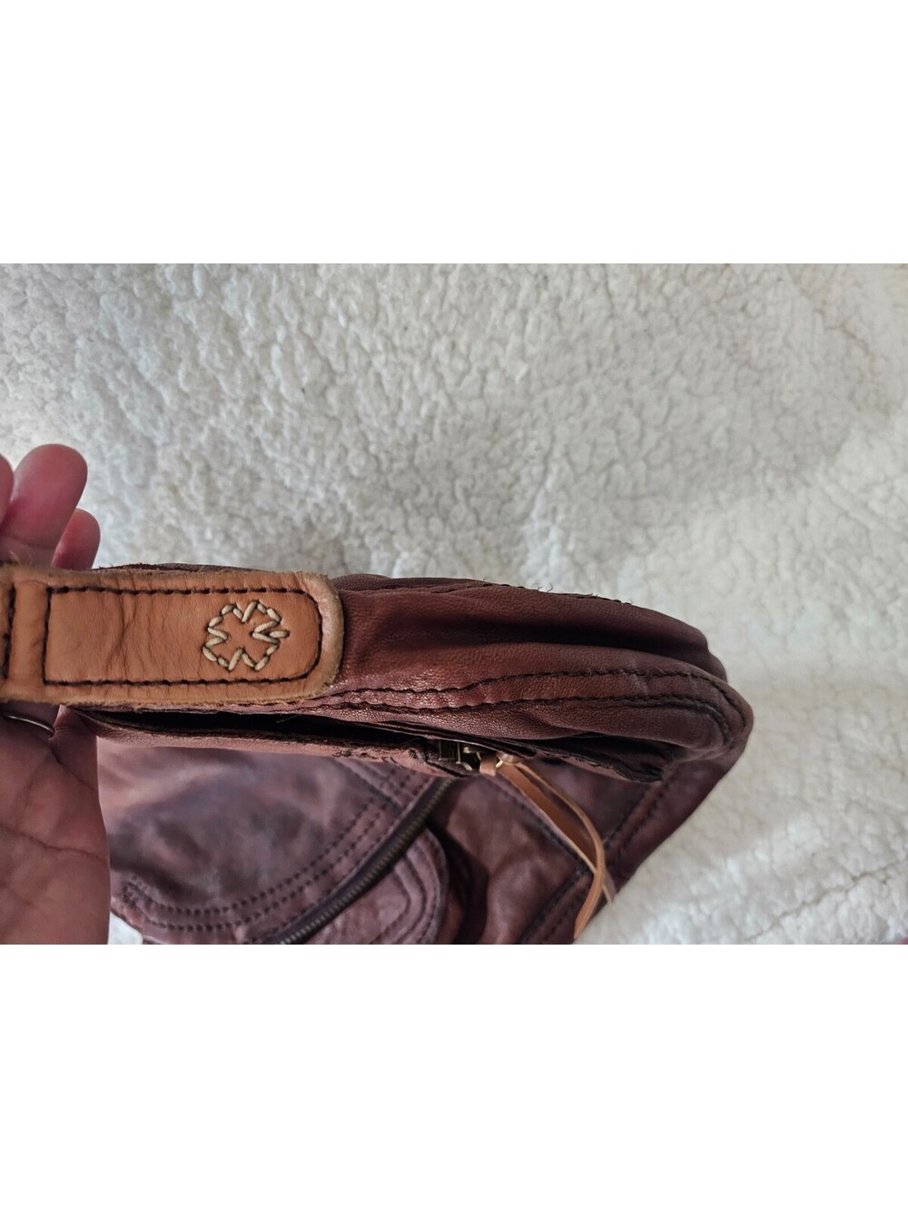 Lucky Brand Stash Fold Over Purse Hobo Bag Vintage Brown Lambskin Leather Boho - Picture 8 of 16